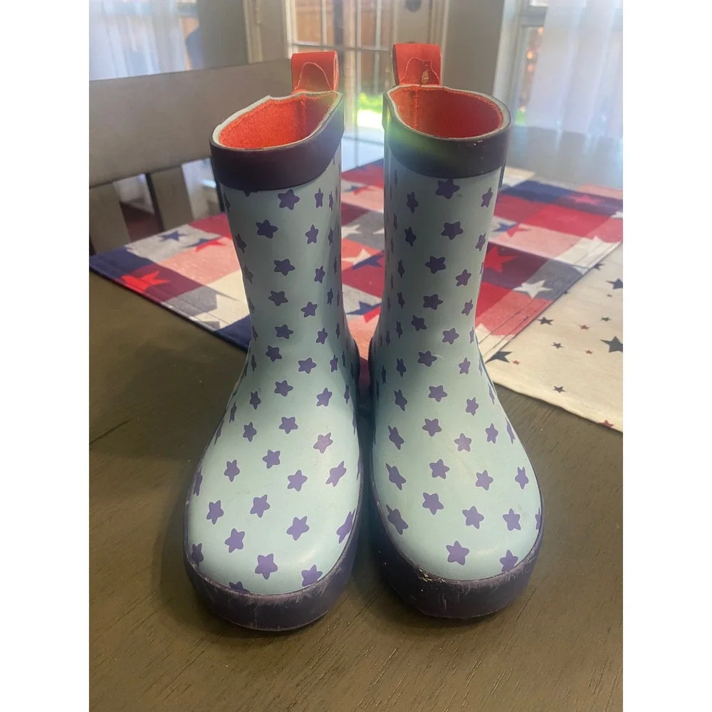 Bluey Toddler Rain Boots Blue Purple Stars Bingo Rubber Wellies Size 5-6
